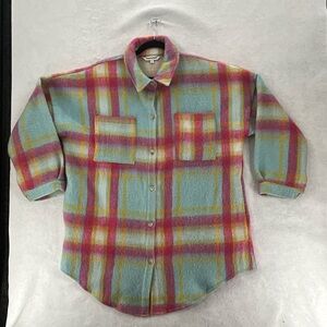 Davi & Dani Womens Oversized Plaid Shacket Jacket Fuzzy Large Cottage Cabincore